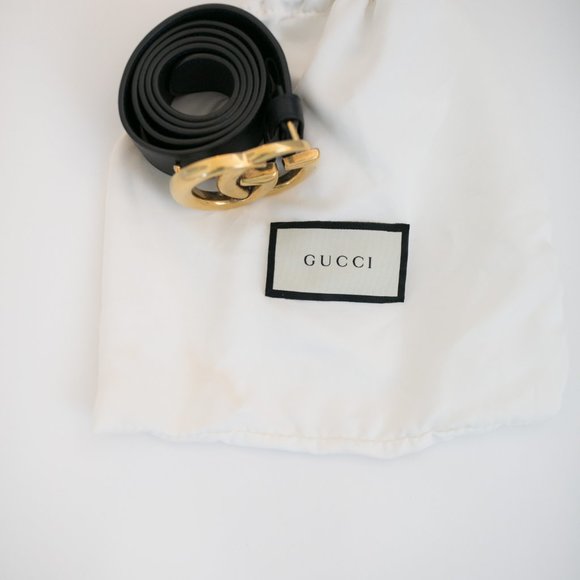 GUCCI LEATHER BELT - BLACK (LARGE LOGO BUCKLE) main image 4